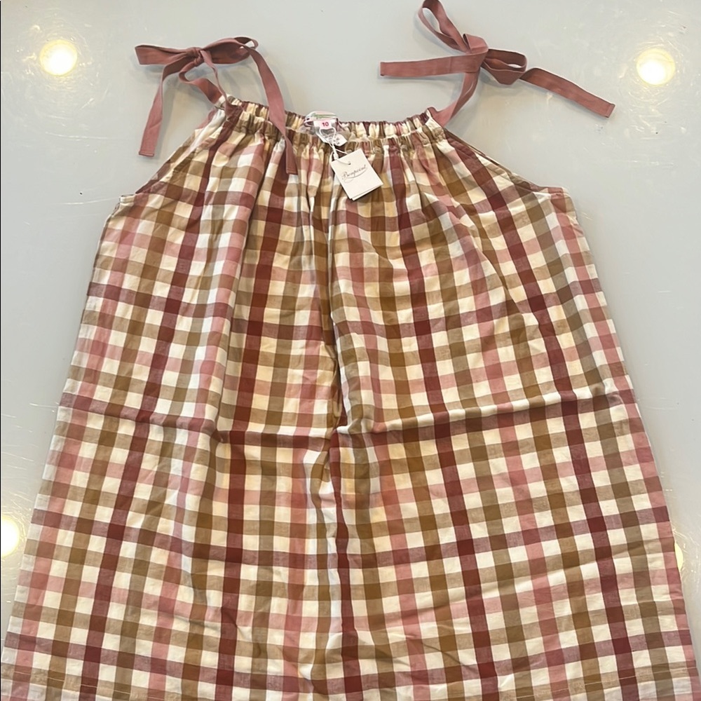 NWT Bonpoint Plaid Sleeveless Dress with Bow Ties